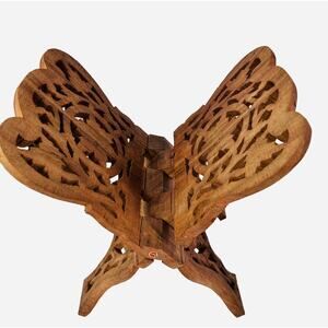 Vintage Hand Carved Sheesham Wooden Bible Stand Book Holder Display Brown